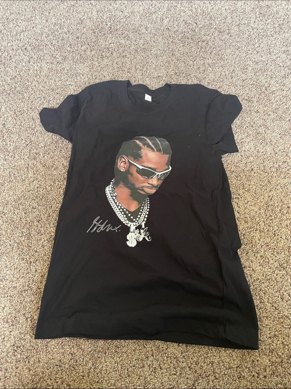 Black Graphic Men’s S T-Shirt with Portrait Print.  All included